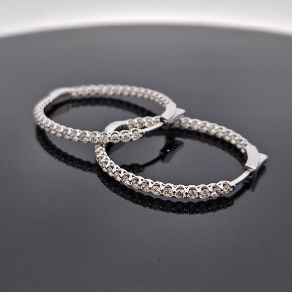 14K White Gold 2.00TCW Diamond Eternity Hoop Earrings 30mm 6.7 Grams - Picture 8 of 14